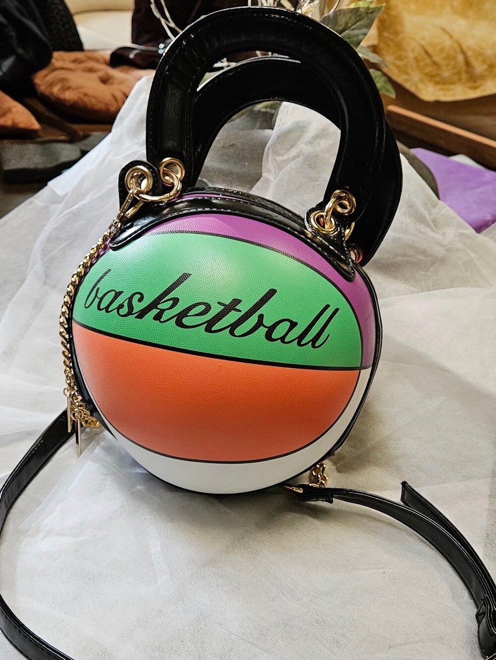 Systyle Paris Multicolor Novelty Basketball Crossbody Bag Gold Chain Purse